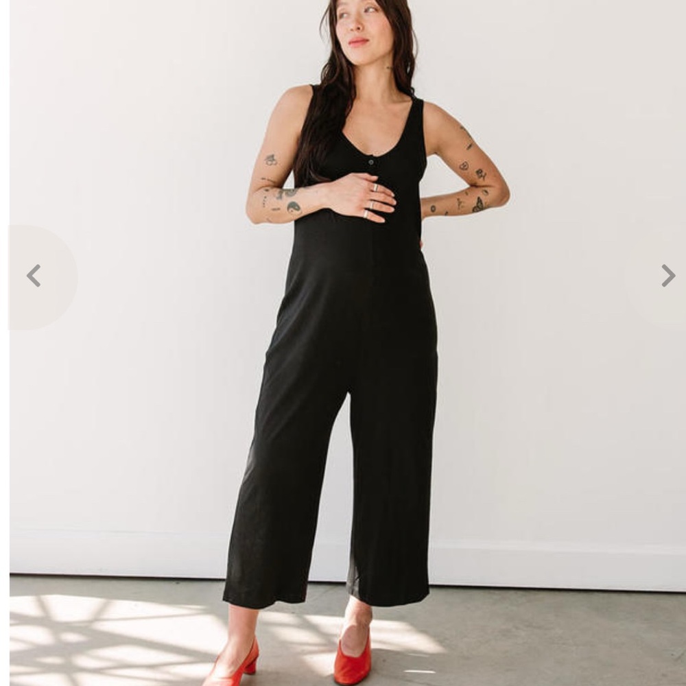 Storq Maternity Black XS Sleeveless Wide Leg Jumpsuit Women Nursing Friendly